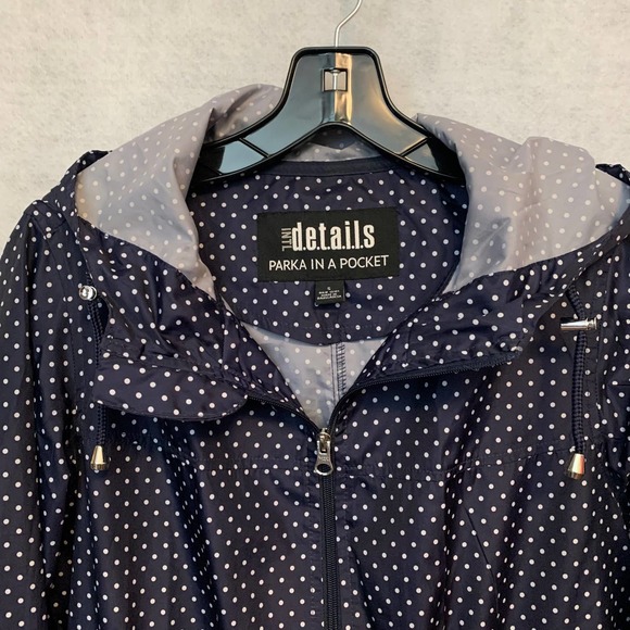 Parka In A Pocket Blue With White Polka Dots Women's Size S - Picture 2 of 10